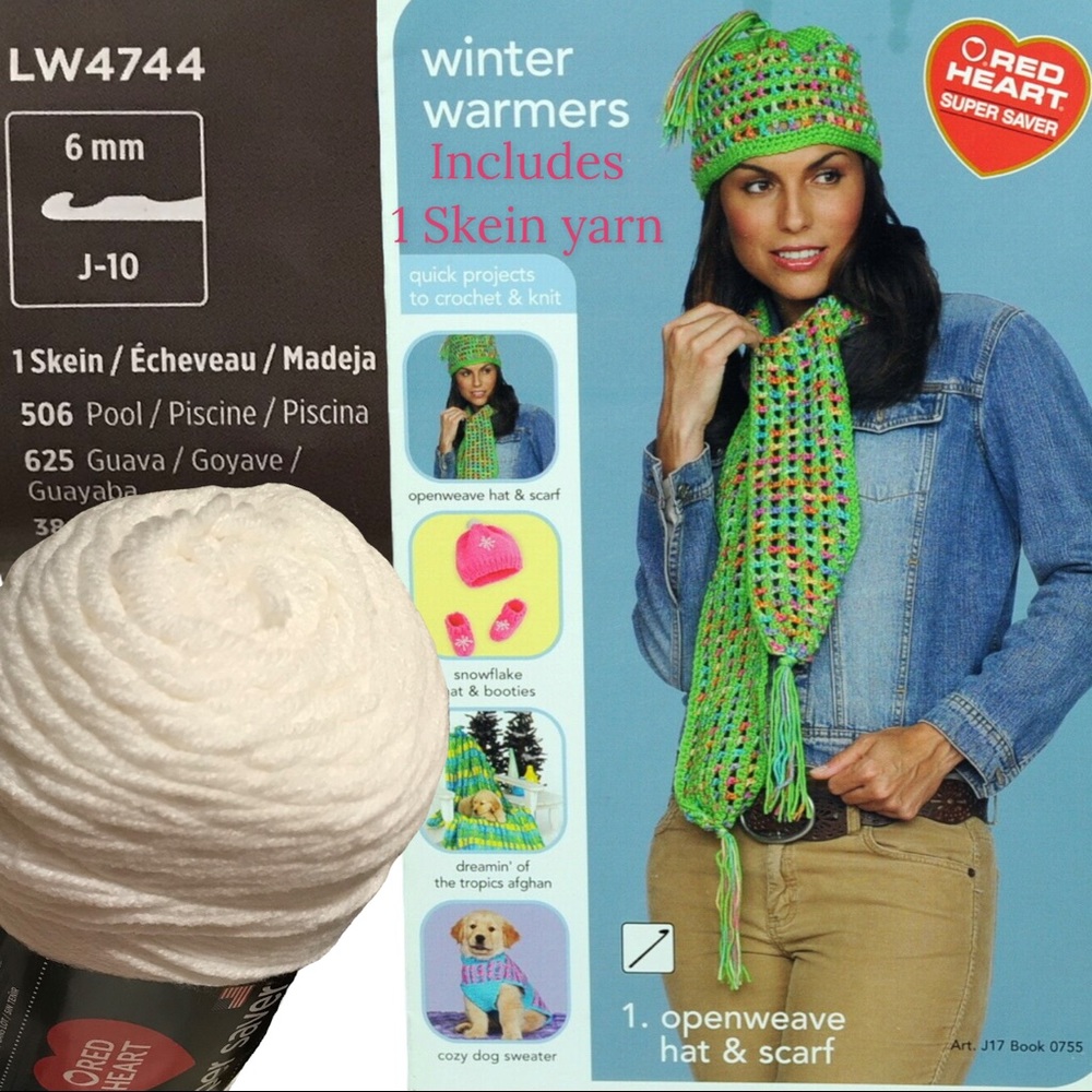 CLEARANCE ~  WARMER WINTERS 2006 4 Crochet & Knit Patterns & Skein of Yarn